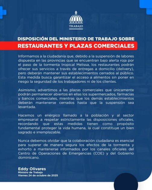COMUNICADO @EddyOlivares14 @MTrabajoRD|Restaurantes y plazas comerciales