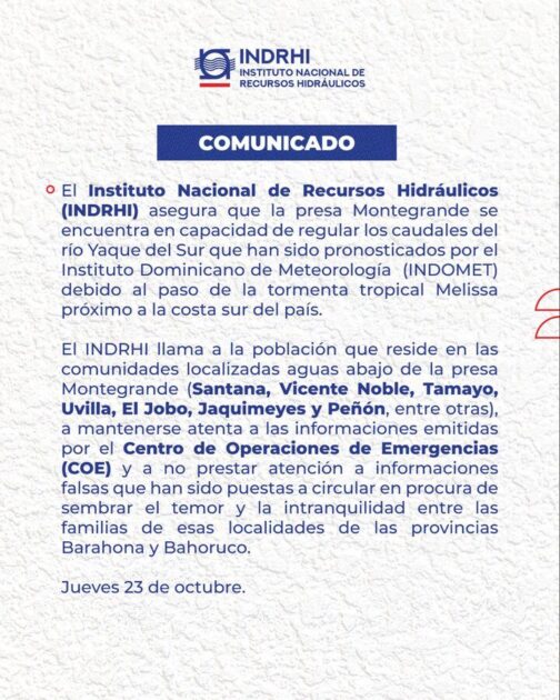 COMUNICADO @Olmedo_Caba @IndrhiRD