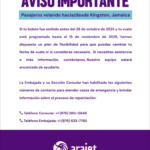 COMUNICADO IMPORTANTE @arajetairlines: En coordinación con el Gobierno de RD, hemos dispuesto vuelos humanitarios gratuitos desde Kingston, Jamaica hacia Santo Domingo