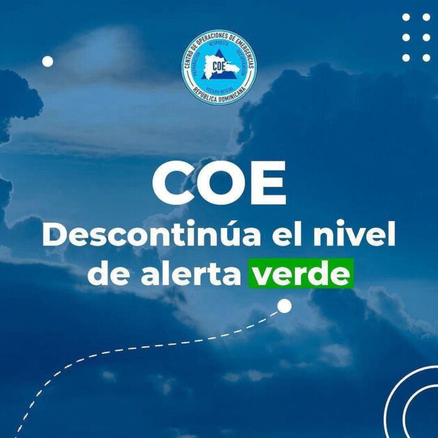 @COE_RD El COE des continúa el nivel de alerta verde para 06 provincias, debidos que el informe del INDOMET”
