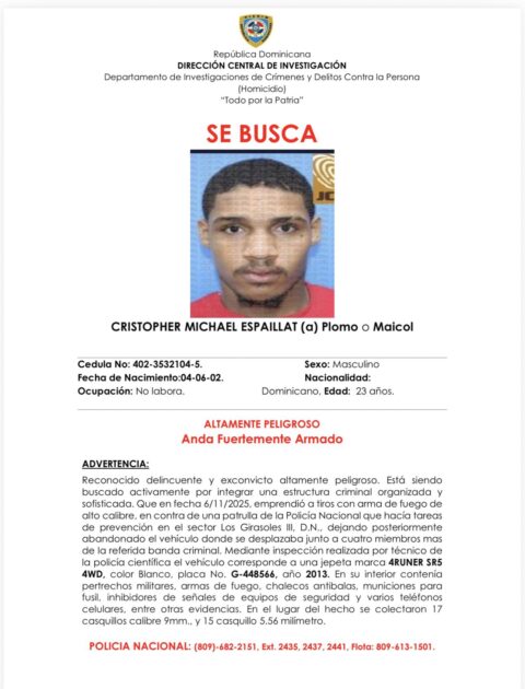 @PoliciaRD Policía Nacional identifica segundo implicado en ataque armado contra patrulla en Los Girasoles y activa su búsqueda