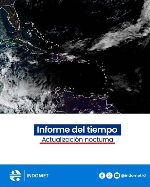 @Indomet_RDO Sobre el país se observan incrementos significativos de la nubosidad, generando aguaceros fuertes, tormentas eléctricas y posibles ráfagas de viento