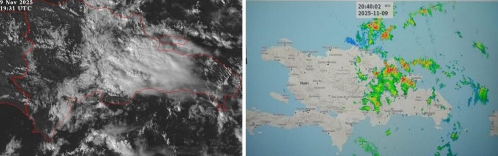 @Indomet_RDO Continúan observándose a través de la imagen del satélite meteorológico y el radar doppler dominicano, campos nubosos cargados de ecos de lluvias de diferentes intensidades producto de la incidencia de una vaguada y la influencia del viento
