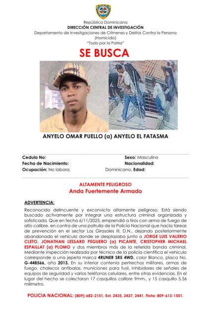 @PolicíaRD identifica al cuarto de los cinco hombres armados que atacaron a una patrulla policial en Los Girasoles III