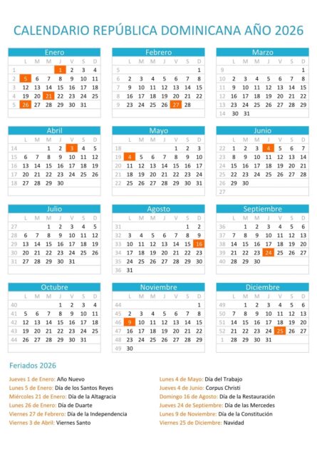 Calendario del 2026 República Dominicana