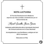 @PRM_Oficial expresa condolencias por partida a destiempo Mariel Samilka Javier García, asistente administrativa de SECOM en la Casa Nacional