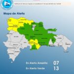 El COE coloca 07 provincias en alerta amarilla y mantiene 12 y el Distrito Nacional en verde