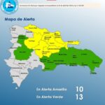 El COE aumenta 10 provincias en alerta amarilla y mantiene 12 y el Distrito Nacional en verde