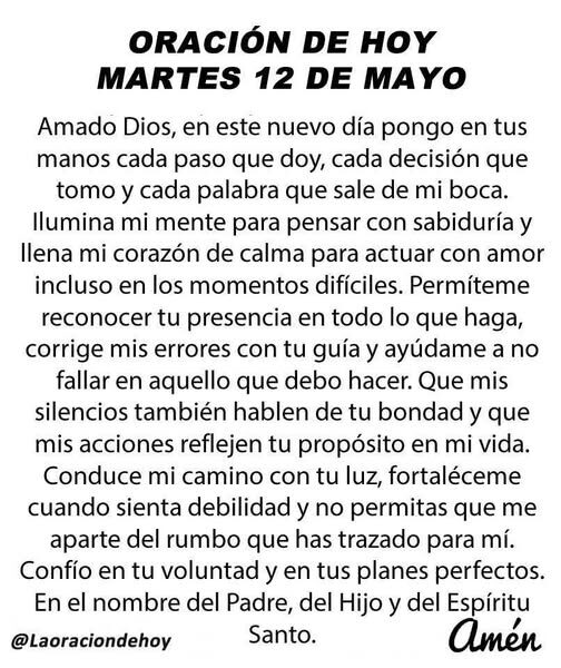 Versículos de la Biblia y Oración hoy Martes 12 de Mayo de 2026