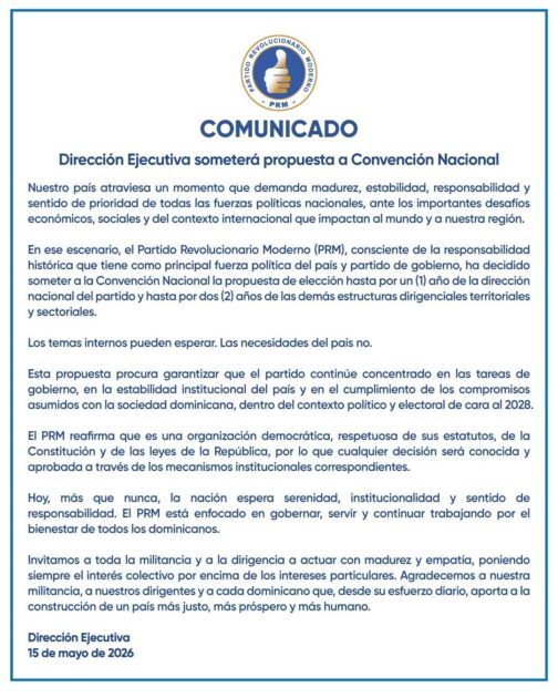 COMUNICADO @PRM_Oficial| Direccion Ejecutiva someterá propuesta a Convención Nacional “Los temas internos pueden esperar. LAS NECESIDADES DEL PAIS NO”