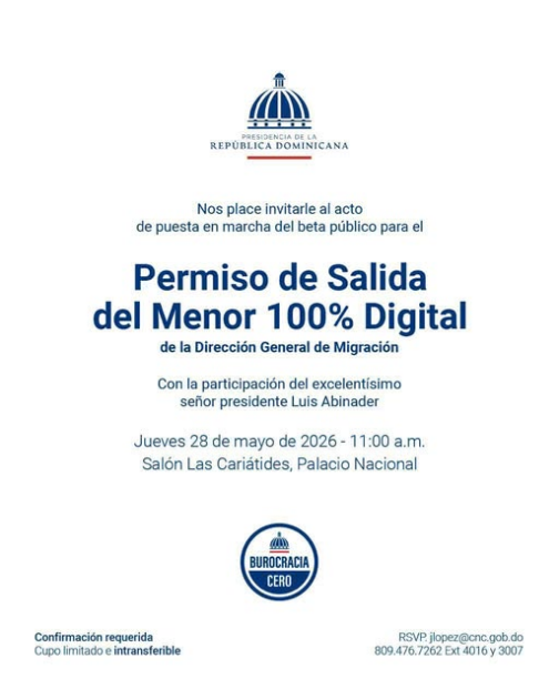 @MigracionRDo Invita Acto de puesta en Marcha: PERMISO DE SALIDA DEL MENOR 100% DIGITAL