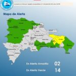 El COE coloca 2 provincia en alerta amarilla y mantiene 13 provincias y el Distrito Nacional en alerta verde