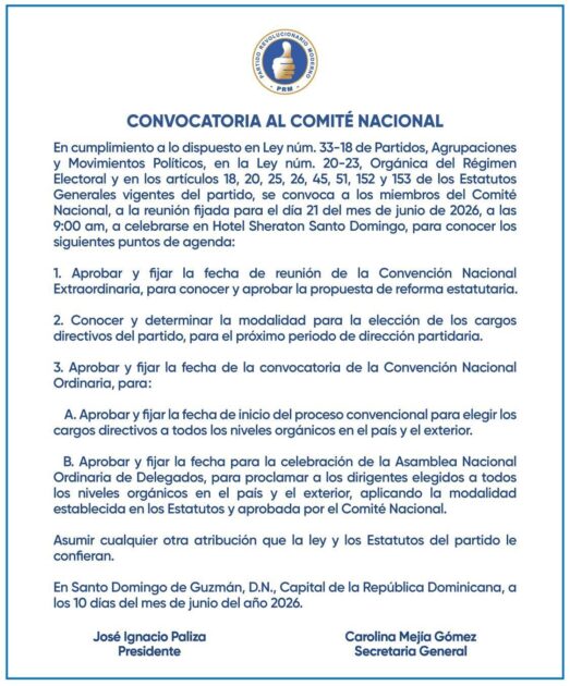 @PRM_Oficial| Convocatoria a los miembros del Comité Nacional.